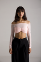 Ruched Off-Shoulder Mesh Top